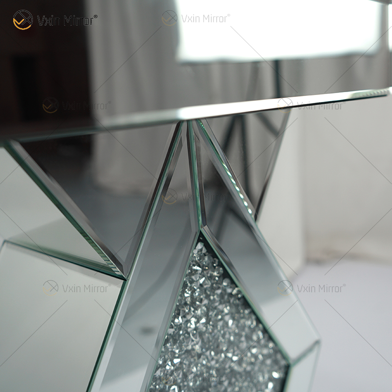 Barato Novo Design Vxin WXF-115-1 Decoração de Casa Mesa Lateral de Diamante Triturado Espelho Prata Móveis Mesa Lateral