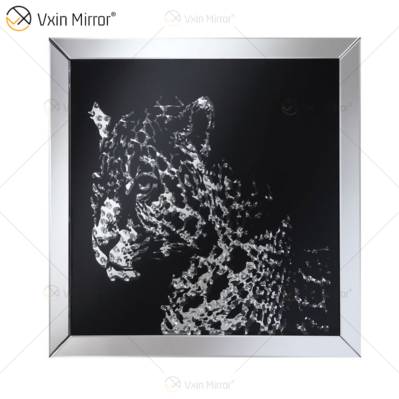 VXin WXMA-19 Decoração de casa Moldura de vidro espelhada Cheetah Wall Art Cristal Porcelana Pintura Espelho Arte de Parede
