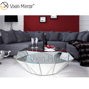 Mesa de centro de vidro prata triangular OEM caseira WXF-1037 mesa de centro espelhada
