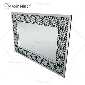 Manufactory atacado elegante WXM-1095 decoração moderna casa prata cristal decorativo espelho de parede