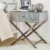 Mesa de cabeceira de cristal para móveis de aço inoxidável prata moderna WXF-046 com 1 gavetas mesa de cabeceira espelhada