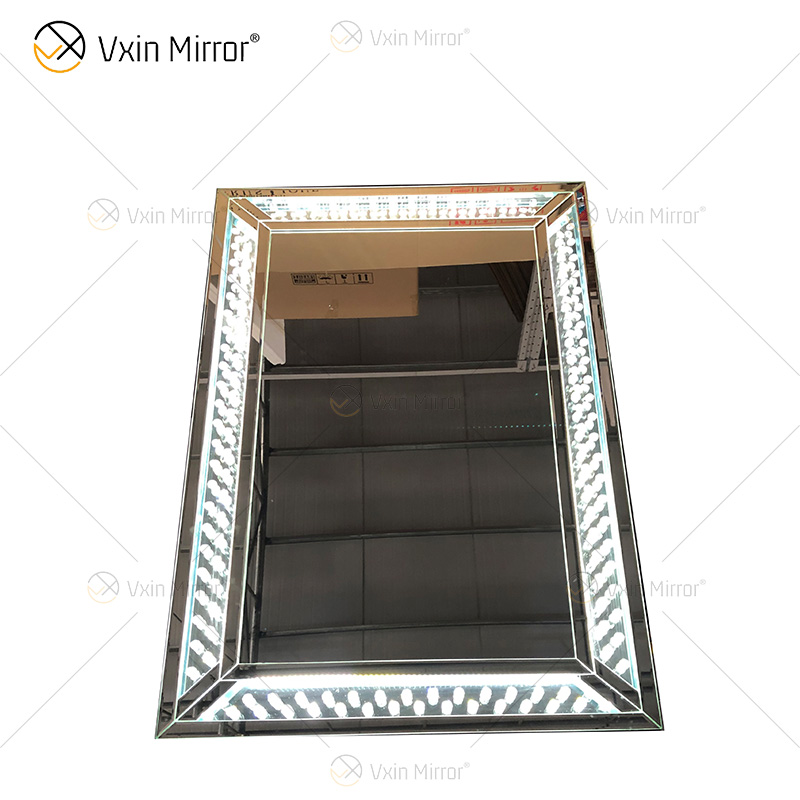 Espelho de parede de cristal LED de boa qualidade WXM-1167 com 3 cores de decoração de parede espelho iluminado