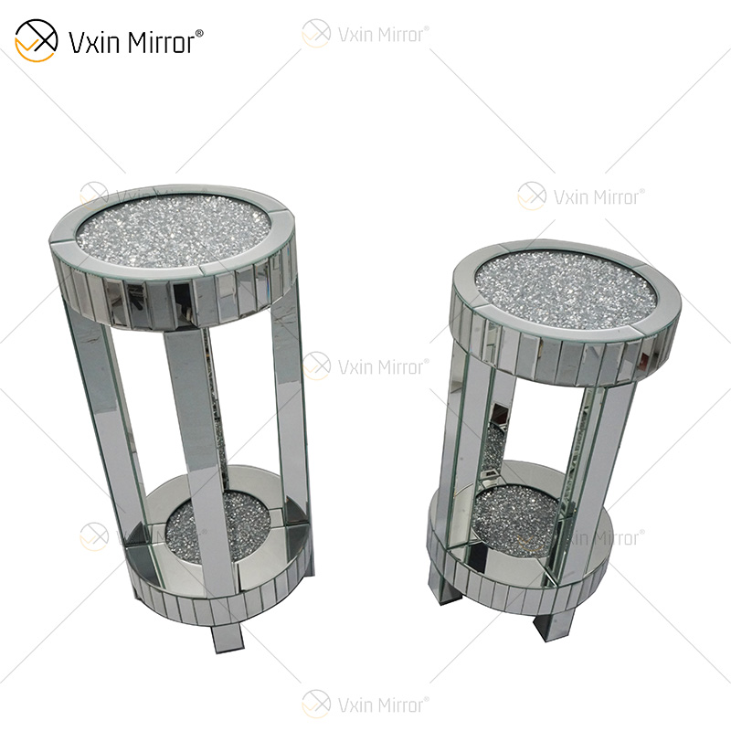 Barato WXF-095 Novo Design Moderno Mesa Lateral Redonda Sala de Estar Prata Esmagado Diamante Luxo Espelho Mesa Lateral