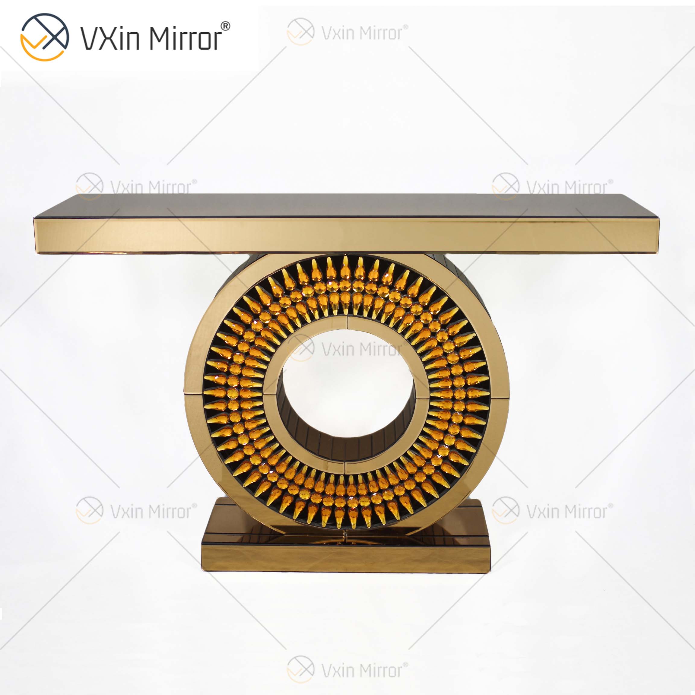 Fornecimento de fábrica Vxin luxo cristal cristal marrom mesa console com espelho