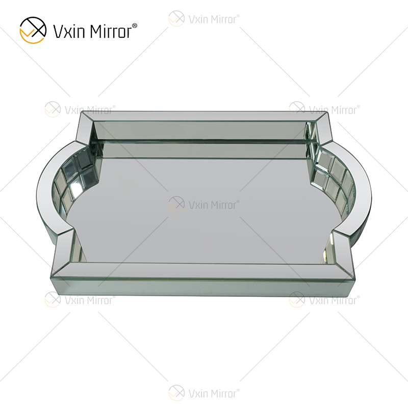 Decoração Elegante WXMT-007 Moderna Vidro Prata Espelhado Bandeja Retângulo