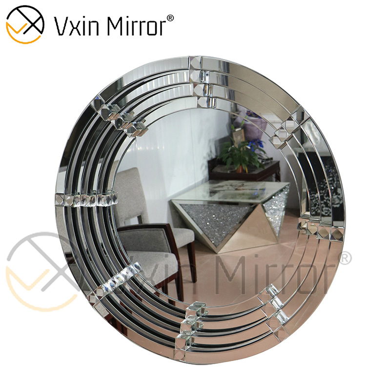 Espelho de parede de cristal redondo curvo 3D WXM-2147 prata