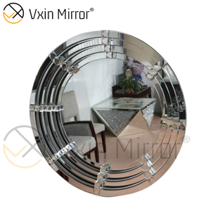 Espelho de parede de cristal redondo curvo 3D WXM-2147 prata