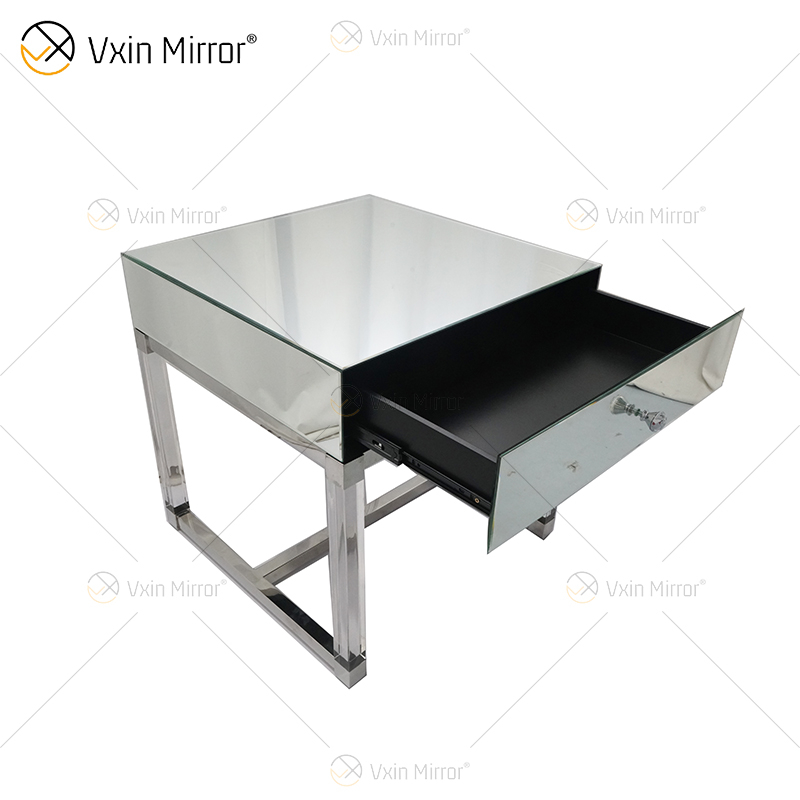 Mesa de cabeceira para móveis de vidro acrílico prateado moderno WXF-139-2 com gavetas mesa de cabeceira espelhada para quarto