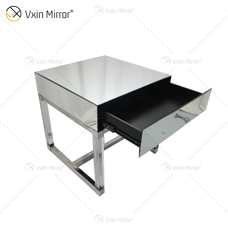 Mesa de cabeceira para móveis de vidro acrílico prateado moderno WXF-139-2 com gavetas mesa de cabeceira espelhada para quarto