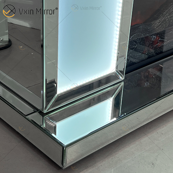 Novo design WXMF-096 LED prata fosco vidro sala de estar lareira espelho com inserção interna