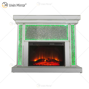 WXF-1073A cristal prateado LED espelho lareira com dente azul com alto-falante diamantes