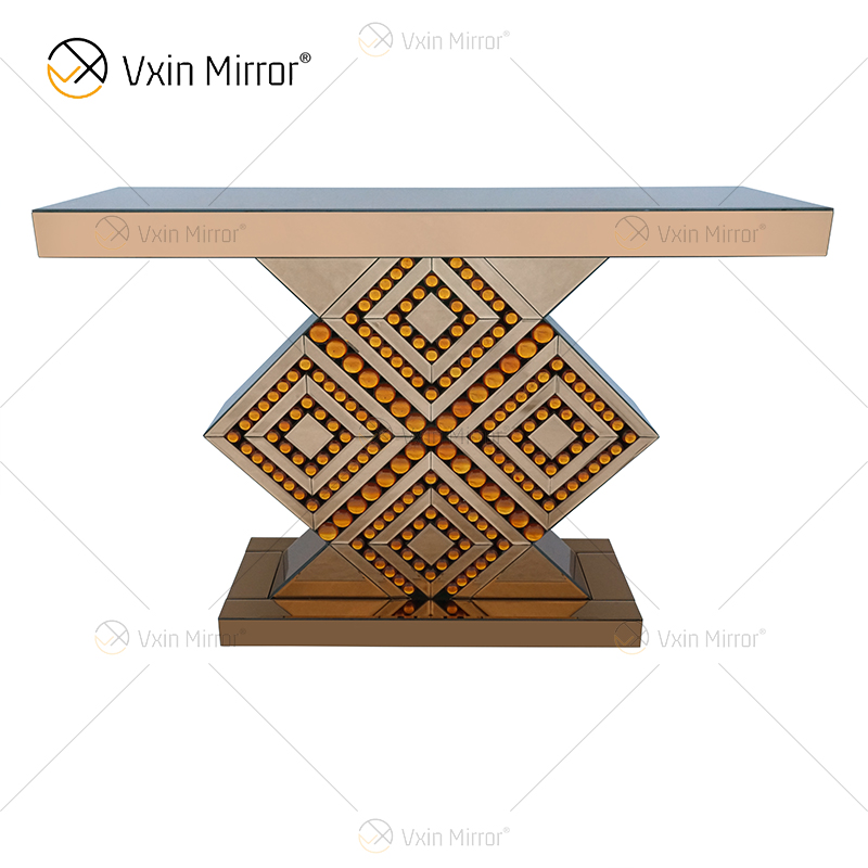 Fornecimento de fábrica moderno WXF-105 cristal diamante mesa console de vidro conjunto dourado móveis de corredor