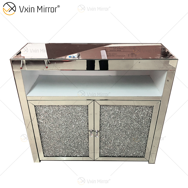 Armário de armário espelhado espelhado com decoração de vidro LED WXF-2123 prata moderno com gavetas muti