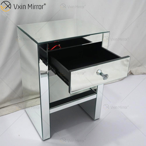 Mesinha de cabeceira de cristal com móveis de prata WXF-242 moderna vaidade com 1 gavetas mesa de cabeceira espelhada