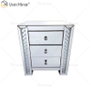 Vxin Crystal Decor WXF-274 Prata Tallboy Cristal Espelho Mesa de Cabeceira com 3 Gavetas Espelho Mesinha de cabeceira