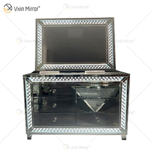 WXM-1176&WXF-2139 Conjunto de móveis de LED miçangas octogonais moda simples espelho de maquiagem espelho armário 6 gavetas
