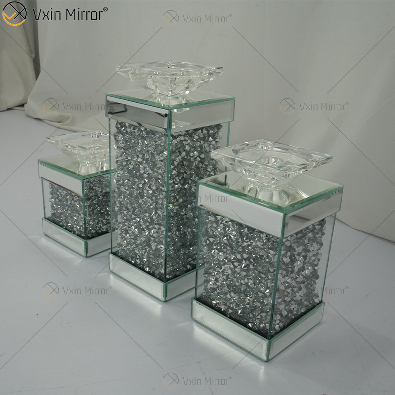 Vxin Espelho WXCH-078 Cristais Flutuantes Prata Espelhado Castiçal Candelabro