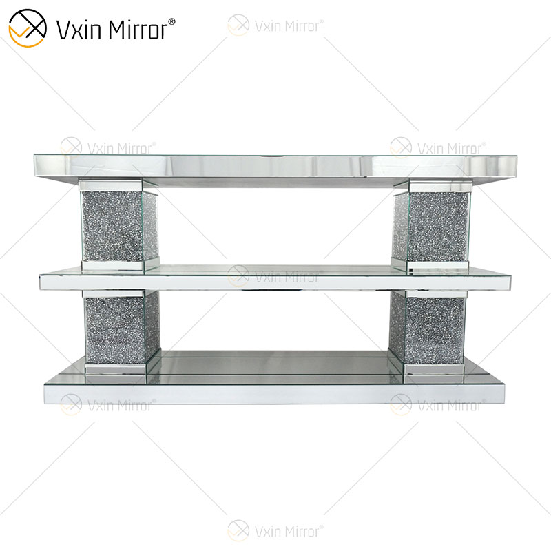 Mesa de centro retangular de vidro espelhado prata diamante móveis de luxo