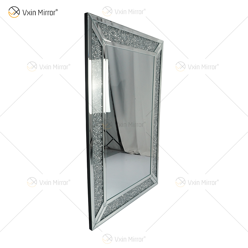 Espelho de parede retangular com design quente Vxin WXM-1761 decoração de parede diamante esmagado prata