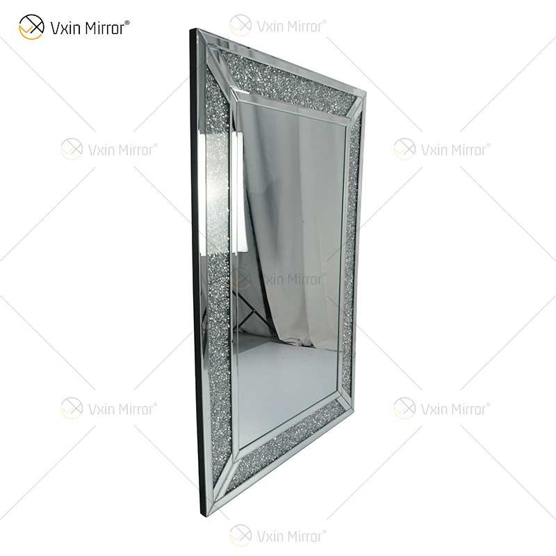 Espelho de parede retangular com design quente Vxin WXM-1761 decoração de parede diamante esmagado prata