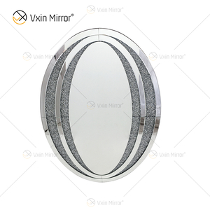 Espelho Oval Direto da Fábrica WXM-1765 Elegante Decoração de Parede Prata Diamante Espelho