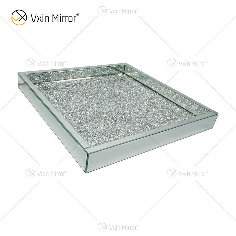 Venda imperdível WXMT-019 Modern HomeDecor Prata Diamante Triturado Vidro Quadrado Bandejas Espelho