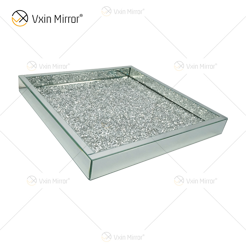 Venda imperdível WXMT-019 Modern HomeDecor Prata Diamante Triturado Vidro Quadrado Bandejas Espelho