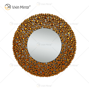 Decoração de parede de luxo dourado prata cristal de parede espelho redondo suspenso