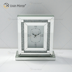 Novo design de fábrica WXMC-080 cristal prata espelho retangular relógio de mesa