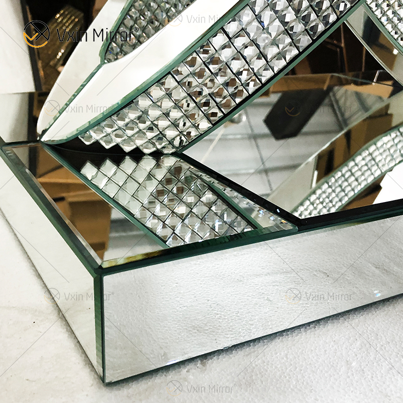 WXWF-128 Decoração de casa Cristal Prata Vidro Móveis Mesa Lateral Espelhada