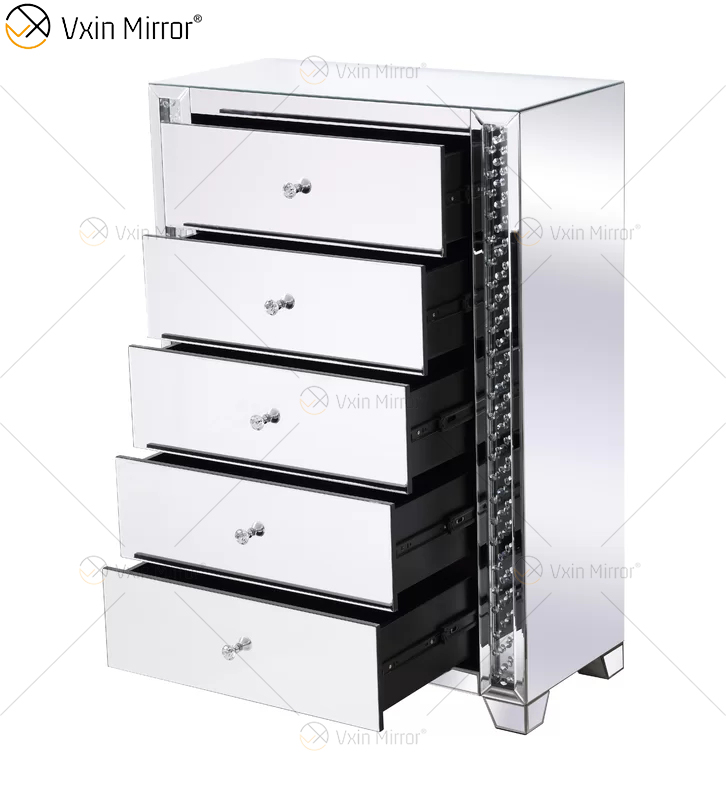 Mesa de cabeceira Vxin Crystal Decor WXF-746 Prata Tallboy Crystal com cinco gavetas para quarto
