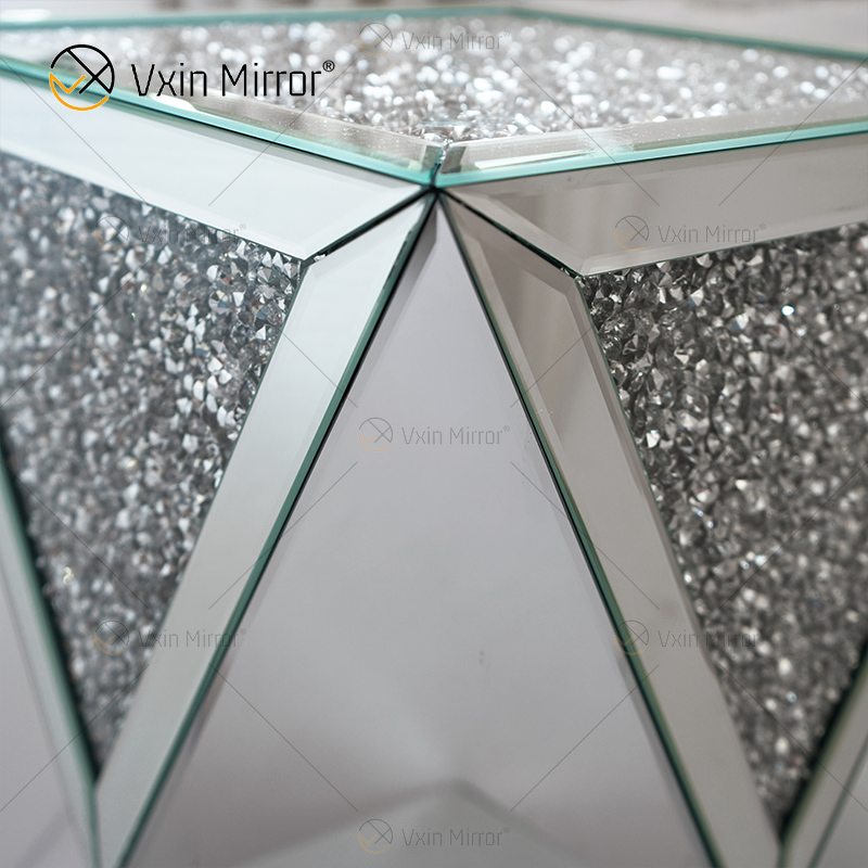 Venda imperdível de fábrica WXF-081 Prata Diamante Mesa Lateral 3D Luxo Moderna Mesa Lateral Espelhada