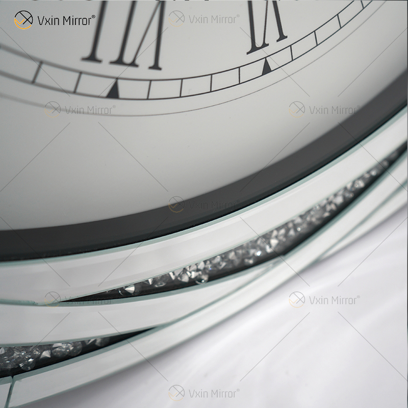 Pacote de teste WXC-080 Relógio de parede espelhado 3D em prata moderna com diamante esmagado