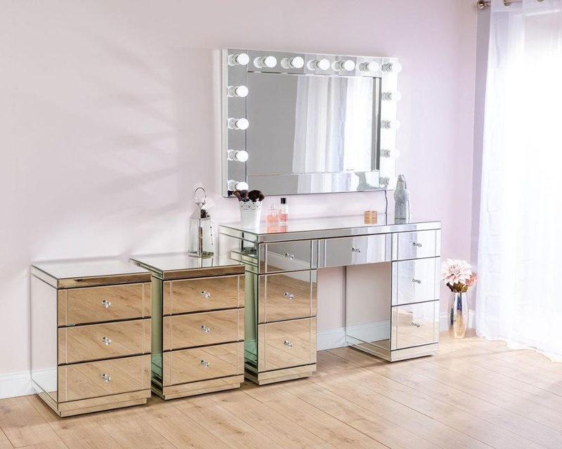 Estilos de curativos venezianos VXin WXDL-107 Sparkle Silver Hollywood Mirror Switch Control com lâmpadas de 3 cores