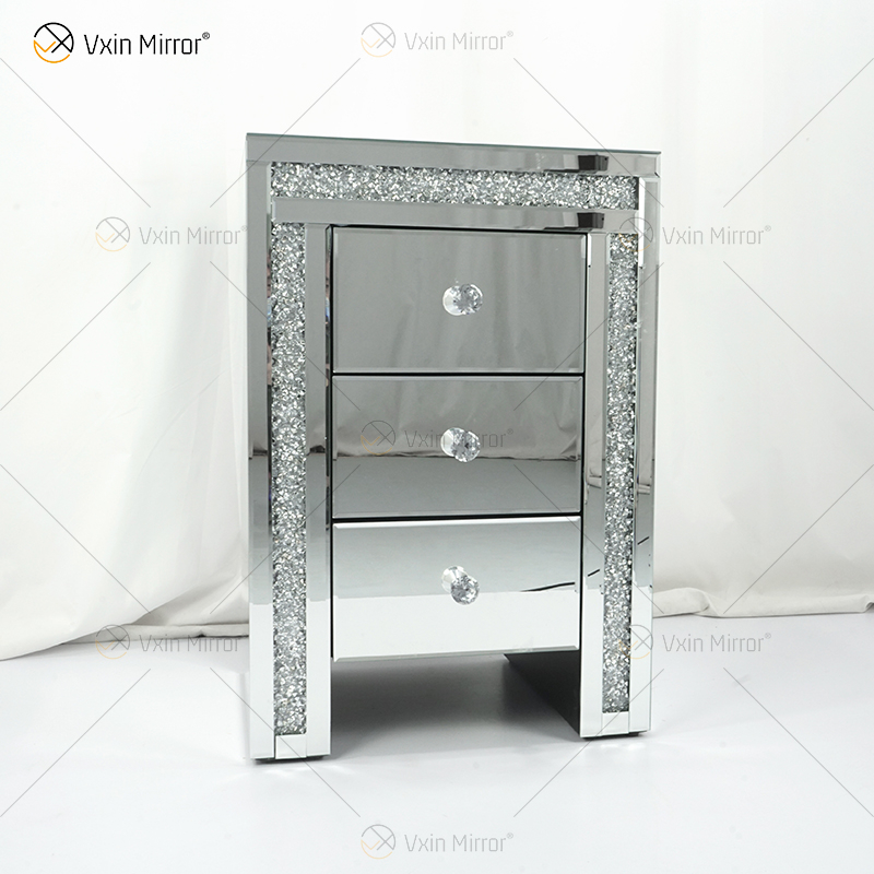 Mesa de cabeceira de acrílico Vxin WXWF-716 moderna 3 gavetas espelhada