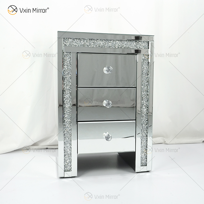 Mesa de cabeceira de acrílico Vxin WXWF-716 moderna 3 gavetas espelhada