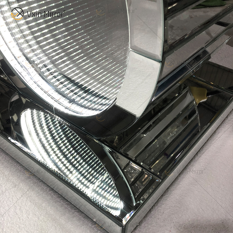 Mesa Prata LED 3d Mesa de Café Iluminado Espelho Infinito Túnel Sparkle Espelhado em O Formato Mesa Console Mesa Lateral WXF-290