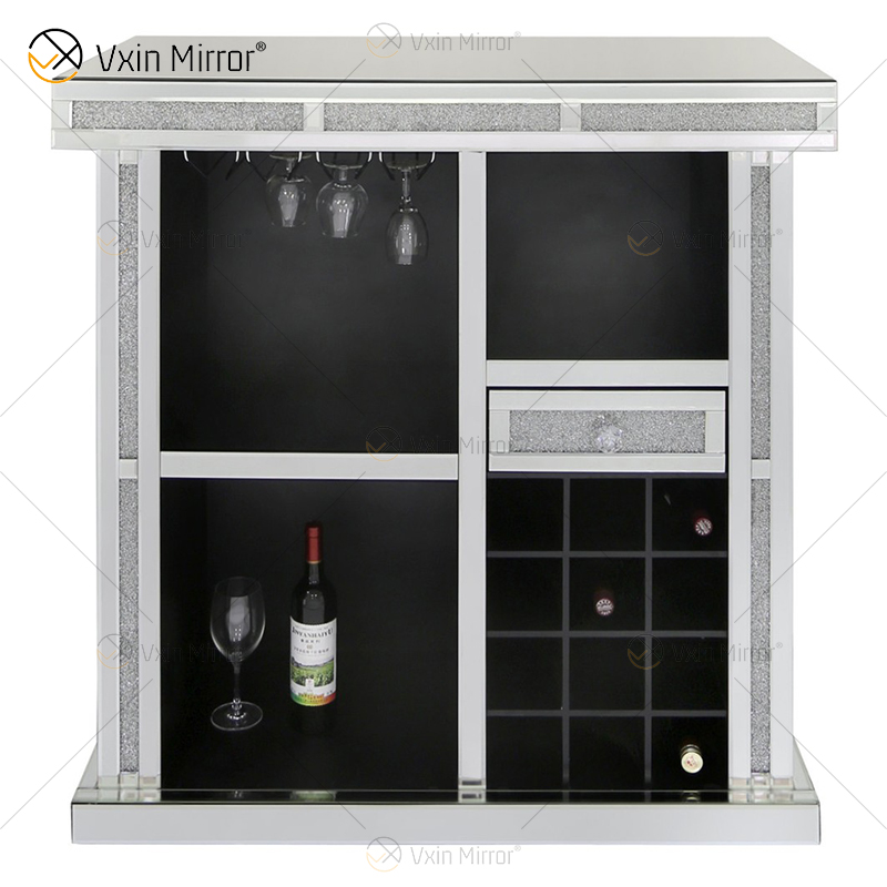 Armário de vinho alto Vxin Home Decor WXF-142 prata espelhado triturado diamante com uma gaveta
