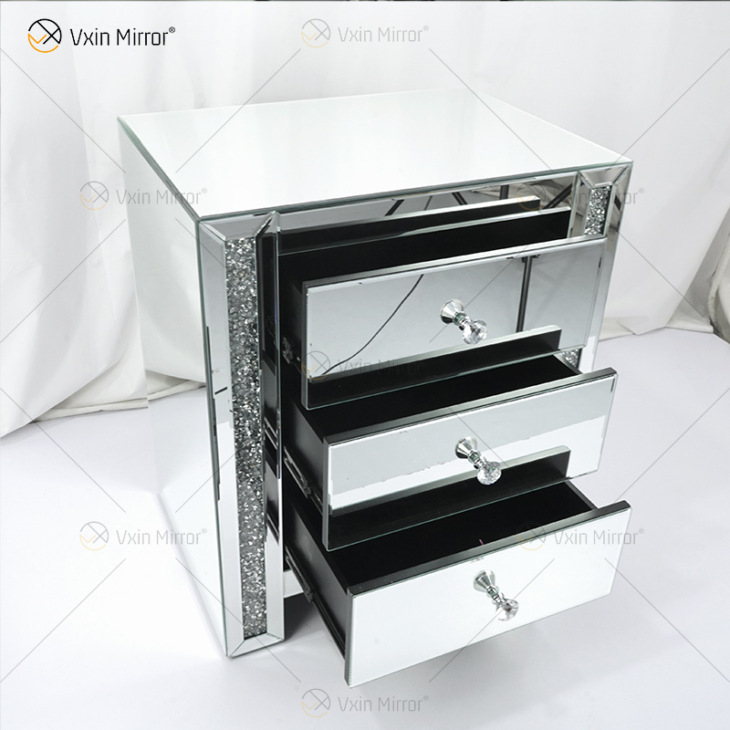 Vxin Espelho WXWF-718 Moderno 3 Gavetas Espelhado Mesa de Cabeceira Mesinha de cabeceira