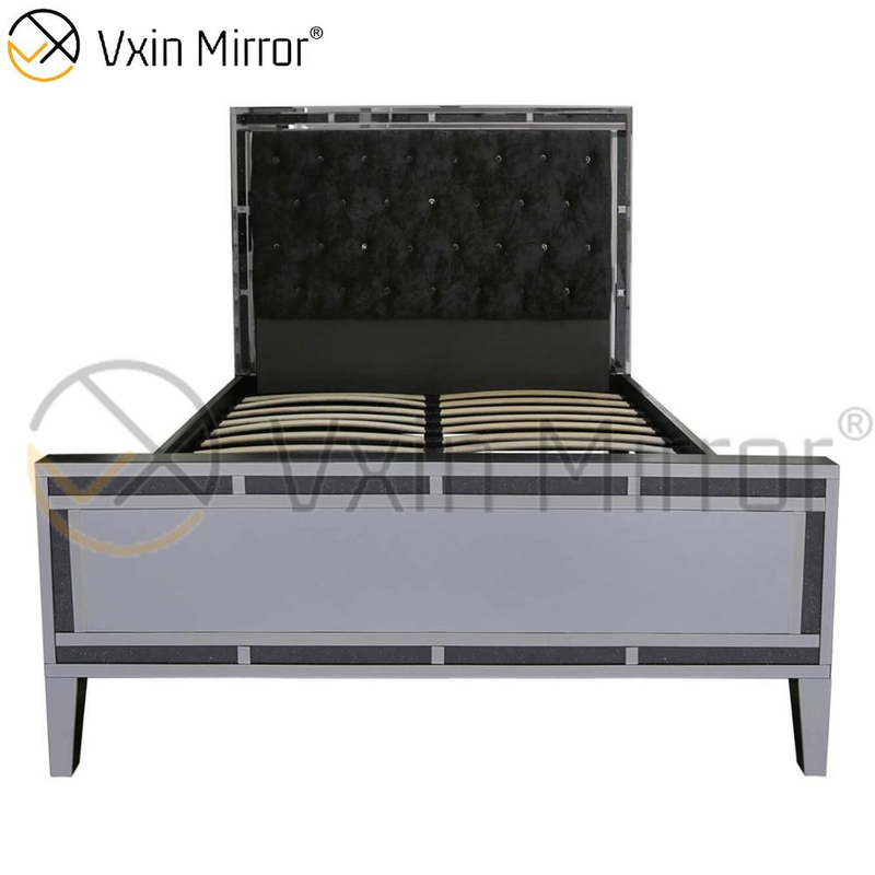 Móveis de espelho WXWF-698 baratos no quarto prata e preto espelhado cama estilo moderno