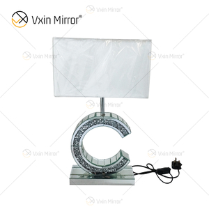 Lâmpada de mesa estilo moderno WXTL-02 prata cristal esmagado espelhada em forma de C para lâmpada de espelho de quarto