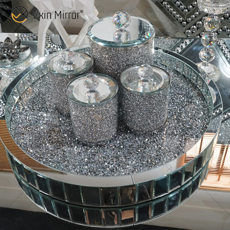 Decoração de casa jarra de cristal espelhado diamante para mesa de café sofá espelho mesa lateral WXMT-015