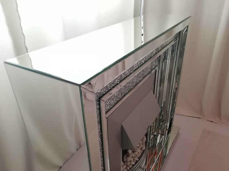 Decoração de casa moderna sala de estar espelho lareira faísca diamante esmagamento móveis espelhados lareira elétrica WXWF-044