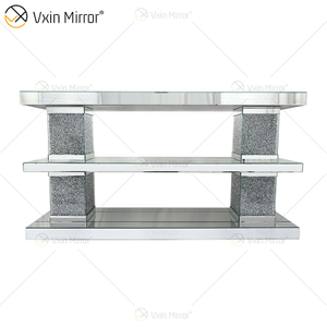 Mesa de centro retangular de vidro espelhado prata diamante móveis de luxo
