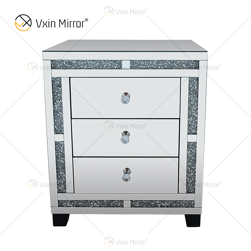 Conjunto de móveis de quarto espelhado de venda imperdível guarda-roupa de cama espelhada diamante preto esmagado com mesa de cabeceira