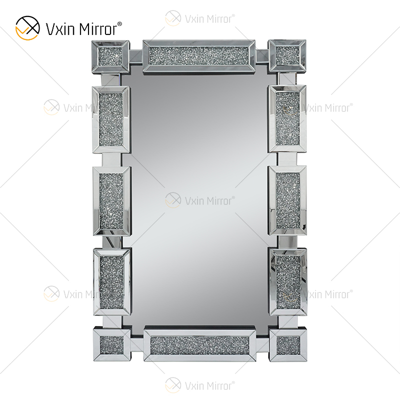 Retângulo Novo Design Vxin WXM-1149 Decoração de Parede Prata Diamante Pendurado Espelho de Parede Espelho de Parede