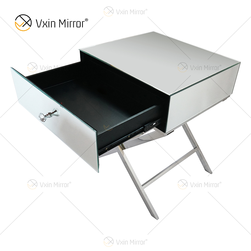 Mesa de cabeceira de cristal para móveis de aço inoxidável prata moderna WXF-046 com 1 gavetas mesa de cabeceira espelhada