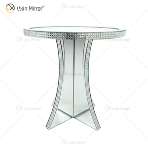 Armário de espelho de cristal de diamante esmagado para corredor de luxo redondo prata espelhada mesa de cabeceira sofás mesa de centro móveis WXF-145
