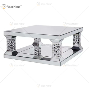 Terno acrílico de alta qualidade prata grande cristal parede espelho mesa lateral mesa de centro sala de estar conjuntos de cristal
