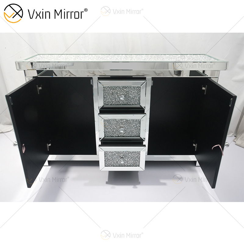 Armário de sala de estar com 7 gavetas WXF-146 prata espelhada com gavetas muti